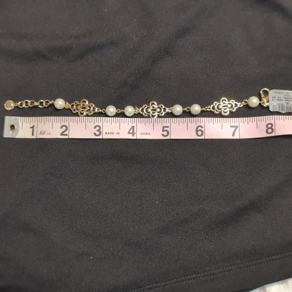 Charter Club Elegant Goldtone Filigree and Faux Pearl Bracelet NWT